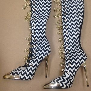 New Gold Stiletto Heel & Tip, black white Chevron